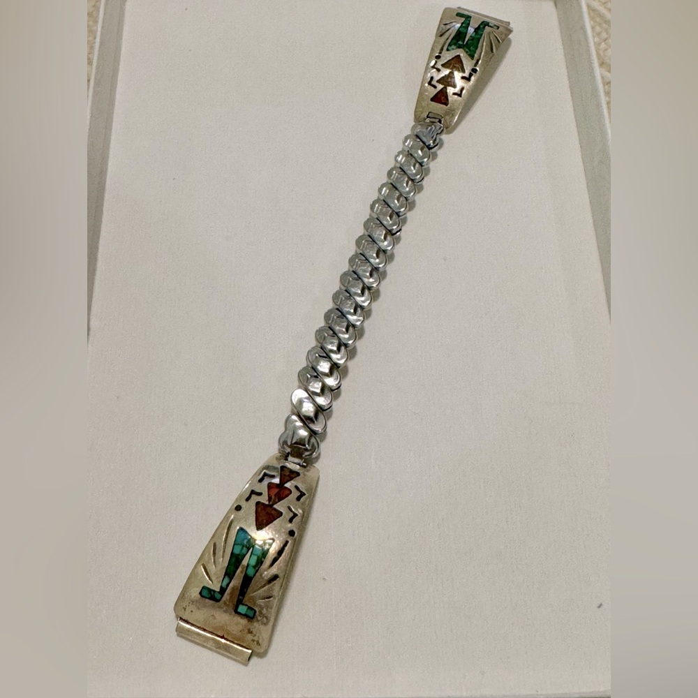Signed Navajo Turquoise Chip Inlay Watch Band - Picture 3 of 3
